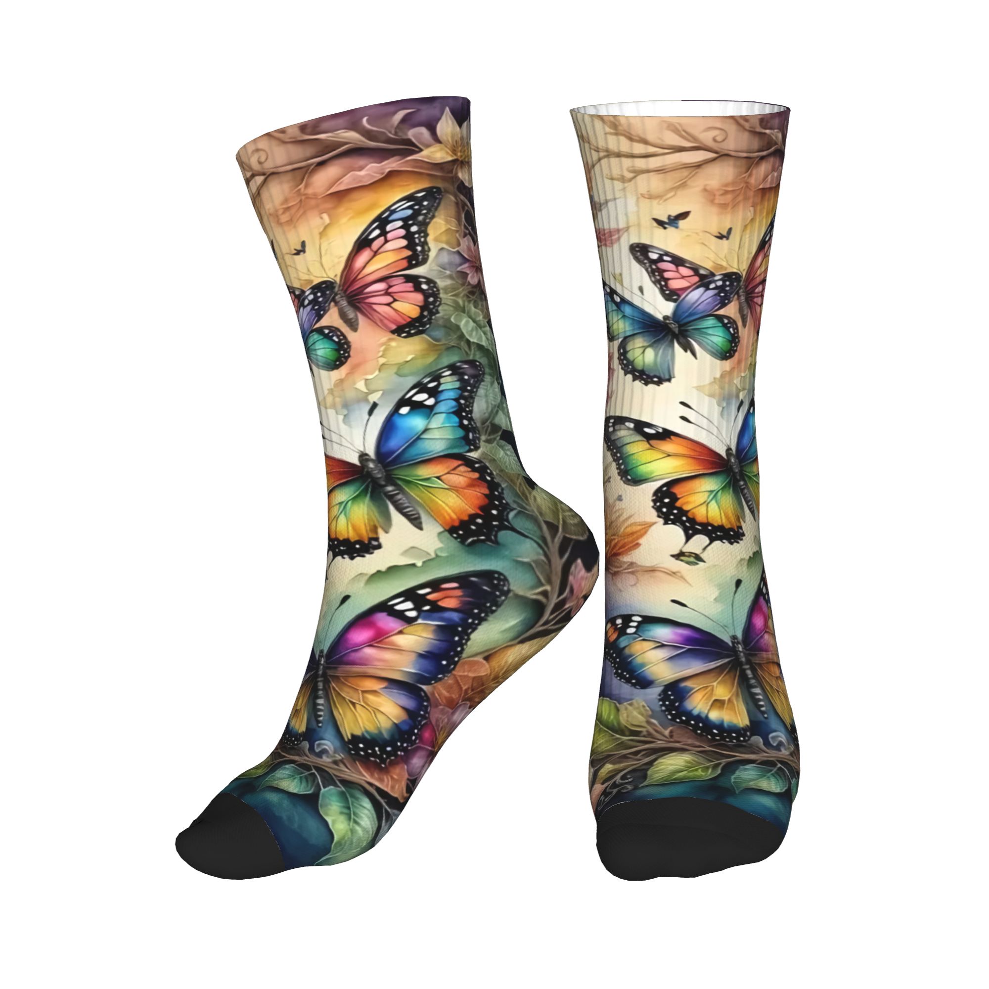 Dress Sock Men - Colorful Butterflies and Flowers Men Women