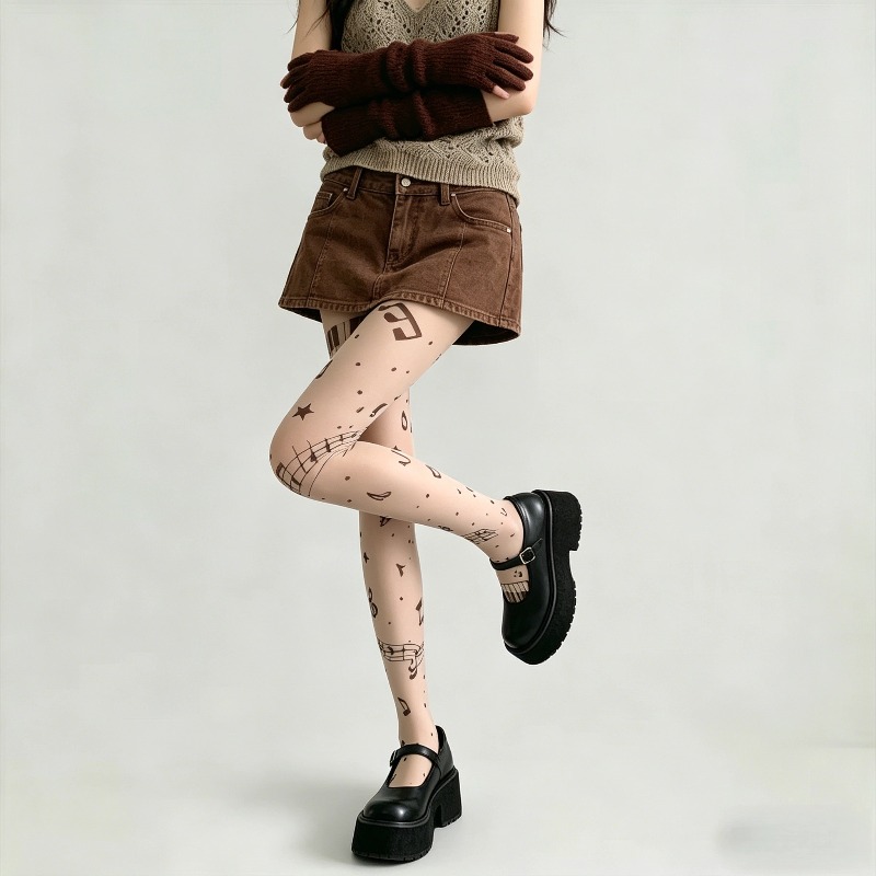 Y2K Musical Note Print Sheer P - Tights Pantyhose Sheer recension och pris