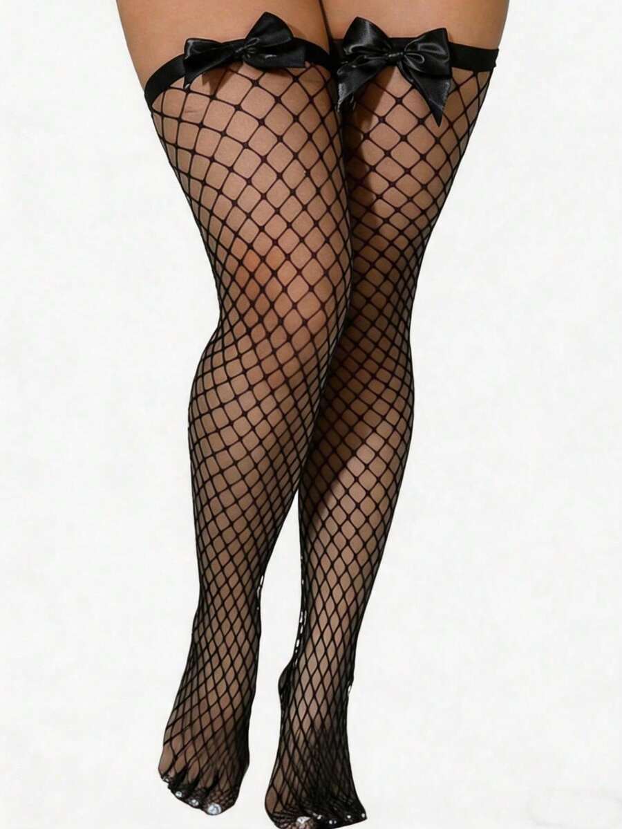 Bow Decor Fishnet Thigh High S - Fishnet Stocking Women recension och pris